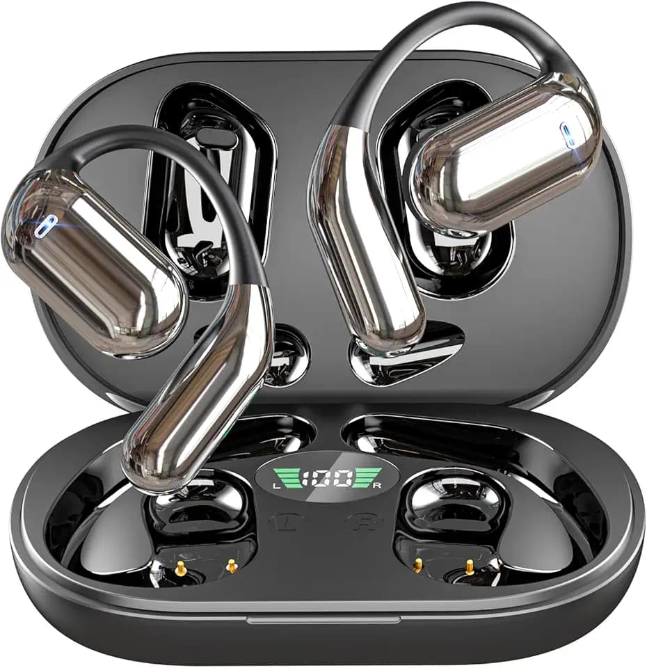 EUQQ Open Ear Kopfhörer, Bluetooth 5.4 Kopfhörer mit 4 Mic,Dual Led Anzeige 50 Std Kopfhörer Kabellos Bluetooth Type-C,IP7 Sport Kopfhörer für Laufen, Fitness, Reiten