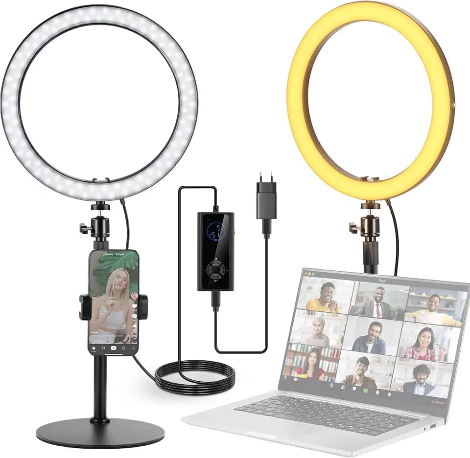 NEEWER 12" 24W Hochleistungs Desktop Ringlicht mit Stativ/Handyhalterung, LED Konferenz Selfie Licht für Videoanrufe, Make Up, Streaming, Vlogging, Zoom Meetings und Podcasts, RH12B