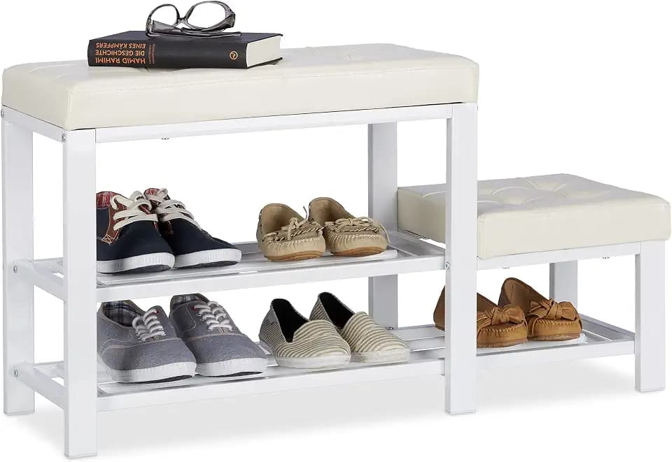 Relaxdays Schuhbank mit Hocker, gemütliche Sitzpolster, 2 Ebenen, für Kinder, HBT: 50x90,5x30,5 cm