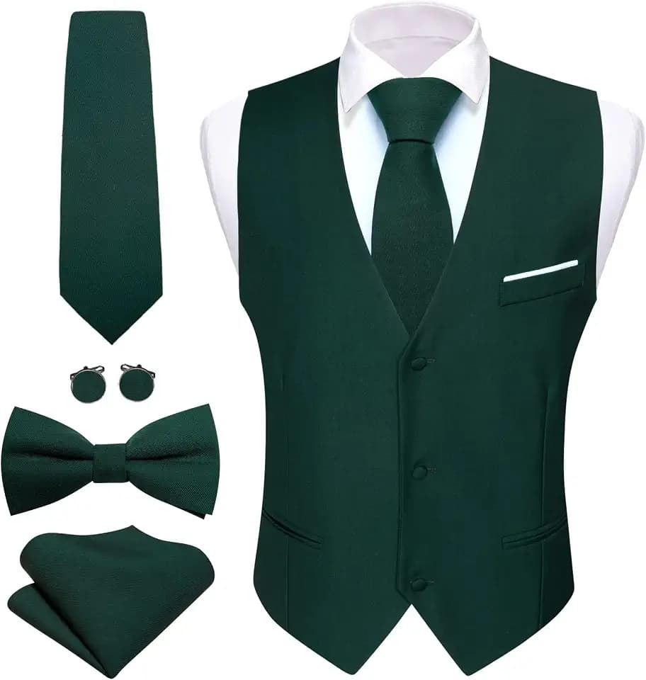 Barry.Wang Mens Formal Suit Waistcoat Business Slim Fit Casual Solid Color Vest Tie Bow Tie Set Wedding Party