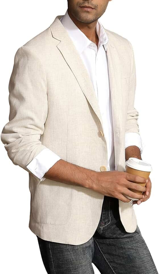 PJ PAUL JONES Herren Leinen Sakko Sportlich Regular Fit 2 Knöpfe Leichter Freizeit Blazer (Khaki, L)