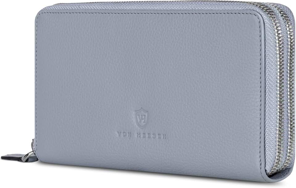 VON HEESEN Leder Geldbörse mit RFID-Schutz - Portemonnaie für Damen & Herren aus echtem Leder - Wallet mit Münzfach - Geldbeutel für Frauen und Männer in Hellblau