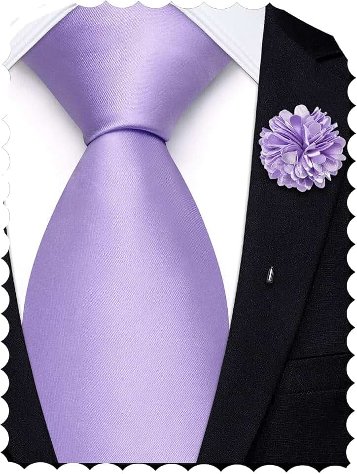 Hi-Tie Extra lange Krawatten für Herren, 160 cm, 178 cm, Seide, solide Herren-Krawatten und Blumen-Anstecknadel-Set