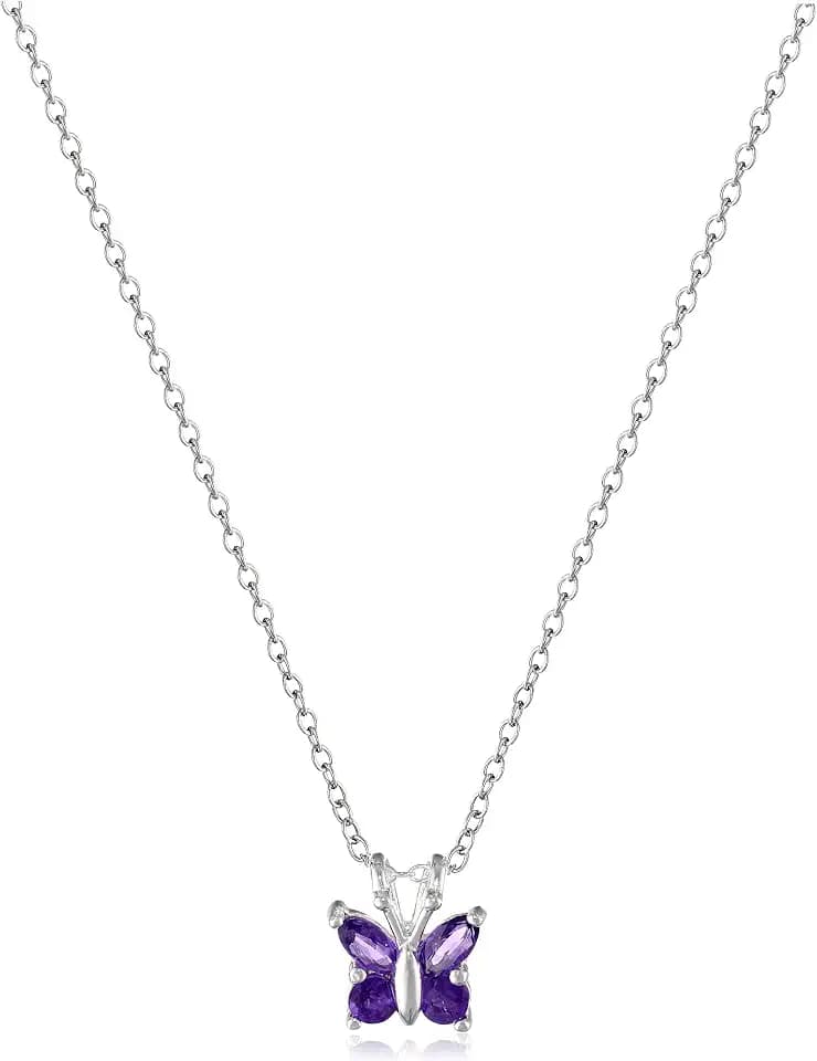 Amazon Essentials Sterling Silver Gemstone Butterfly Pendant Necklace, 18"