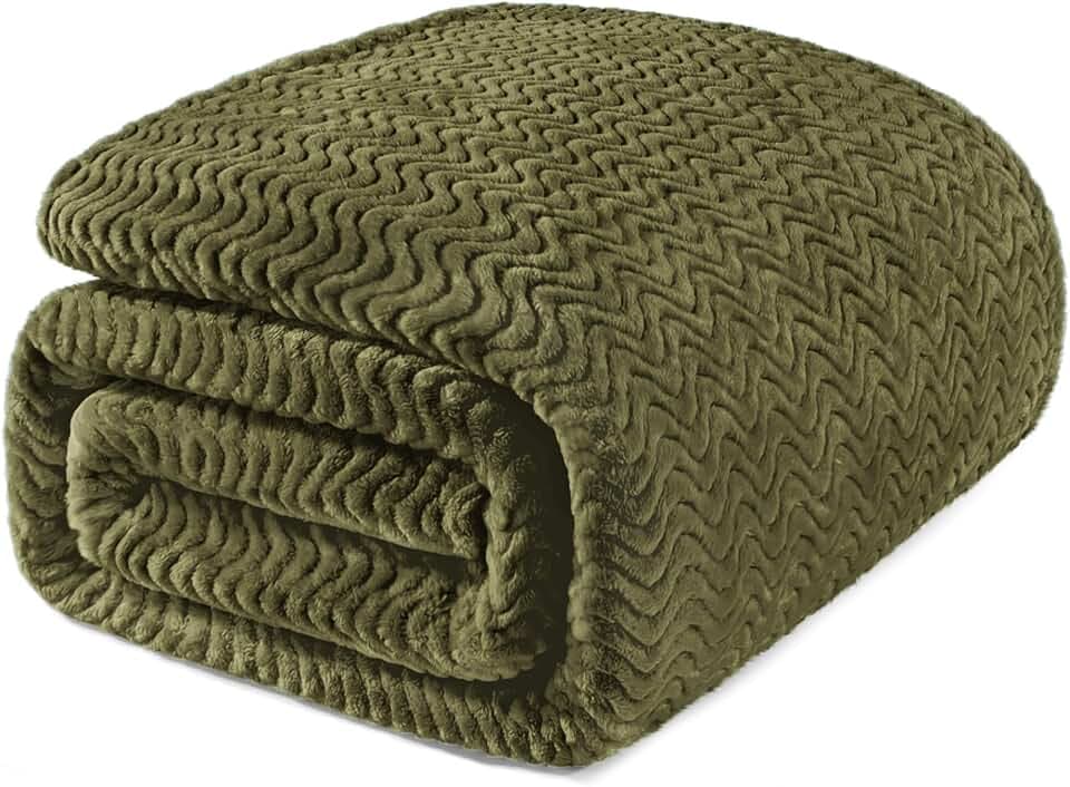 Exclusivo Mezcla Soft Fleece Blanket Twin Size for Bed, Sofa, Olive Green