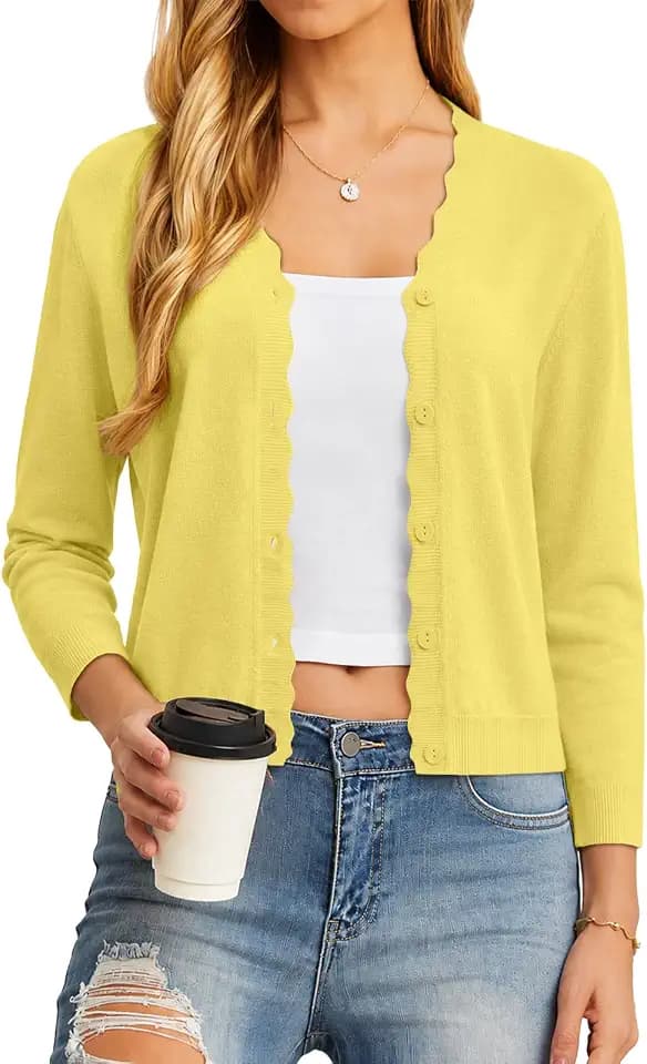 UNCLECAT Womens 3/4 Sleeve V Neck Lightweight Cardigan Sweater