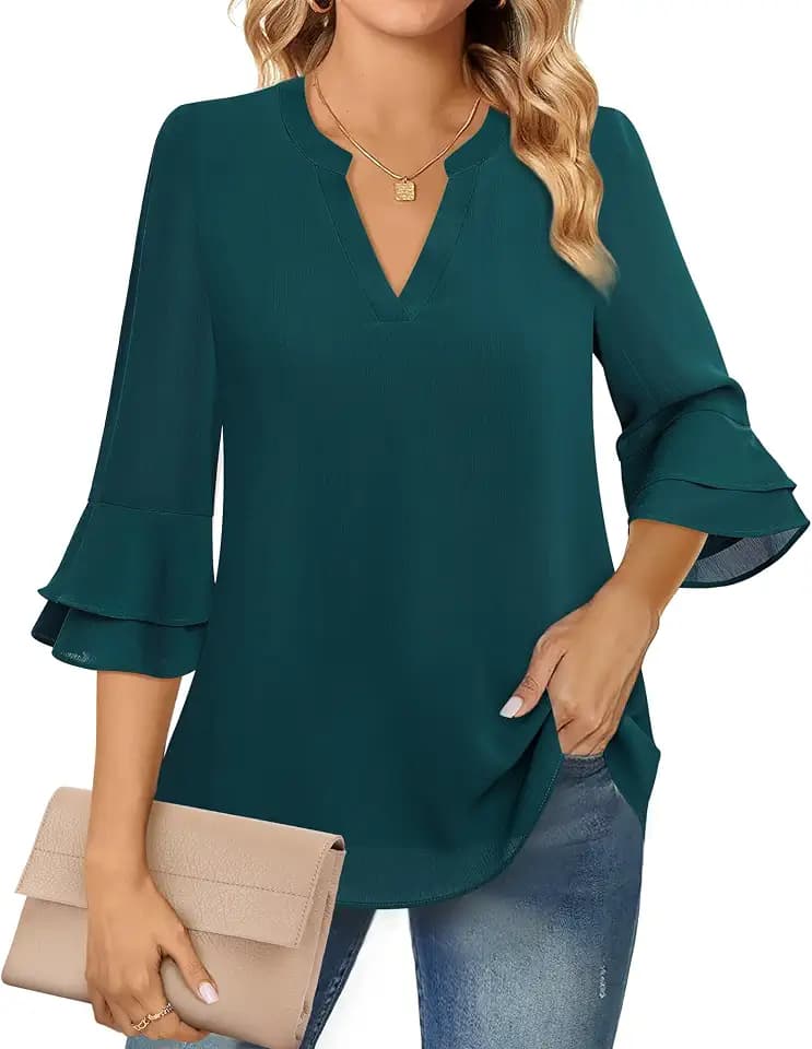 Lotusmile Womens Tops Dressy Casual 3/4 Sleeve Chiffon Business Work Tunic