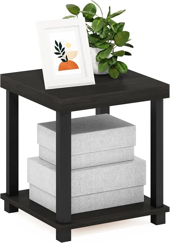 Furinno Turn-N-Tube Toolless 2-Tier Side Table, Thick Tabletop, Espresso