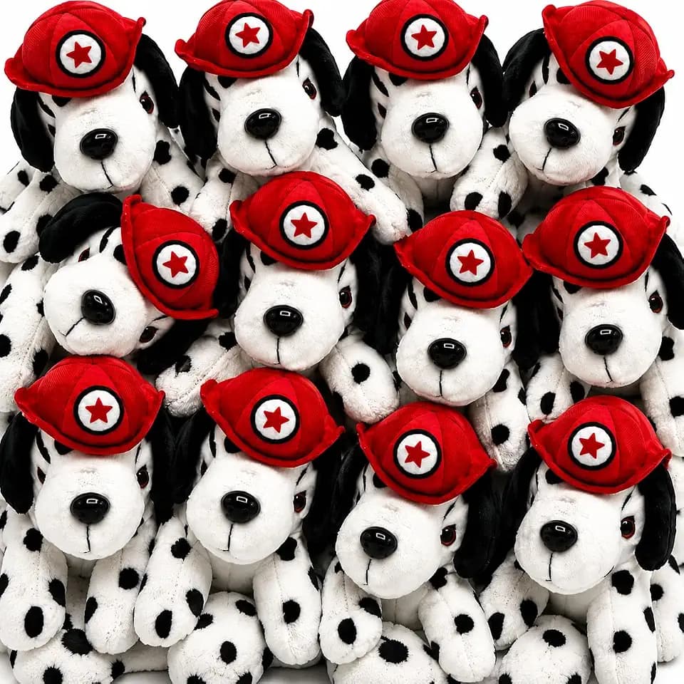 4E's Novelty 12 Pack Dalmatians Stuffed Animals - Soft Stuffed Dog Plush, 6” Small Puppy Plush with Fire Hat, Dog Toy for Kids, Birthday Party Favors