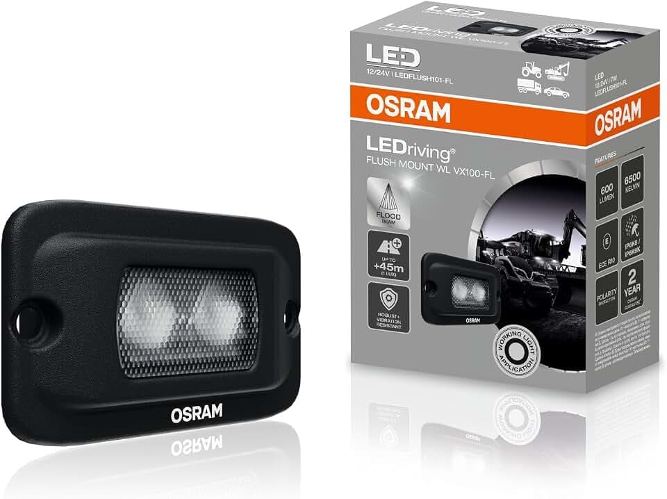 Osram LEDriving Flush Mount WL VX100-FL, LEDFLUSH101-FL, Off Road, LED Arbeitsscheinwerfer, 600 Lumen, Lichtstrahl bis zu 45 m, 12V/24V, Faltschachtel (1 Lampe)