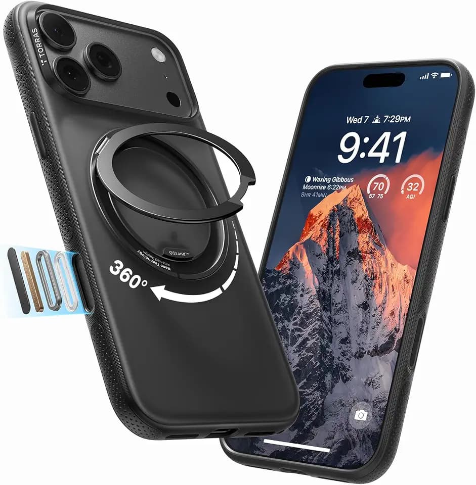TORRAS 360 Magnetic Stand for iPhone 18 Pro Case, O3 Fitness Series, Black