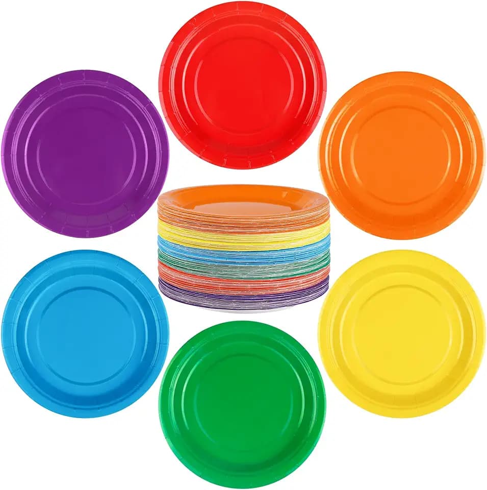 Breroa 144 Pcs Rainbow Paper Plates 7 Inch Bulk Rainbow Plates Disposable