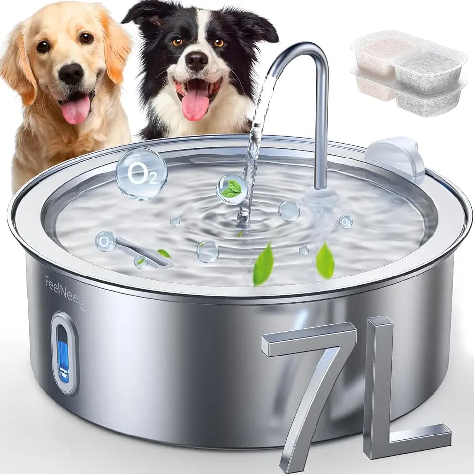 FEELNEEDY 7L Katzenbrunnen Edelstahl, Trinkbrunnen für Hunde mit 2 Filters
