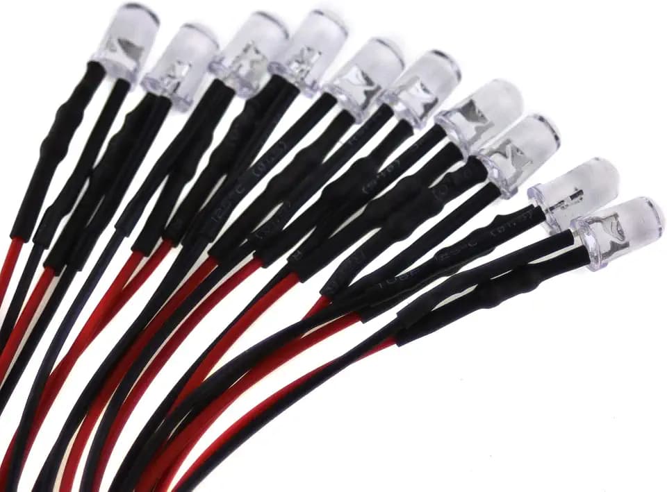 10 x 5mm LED, 24Volt, kaltweiss (6000K); mit 20cm Kabel u. Vorwiderstand