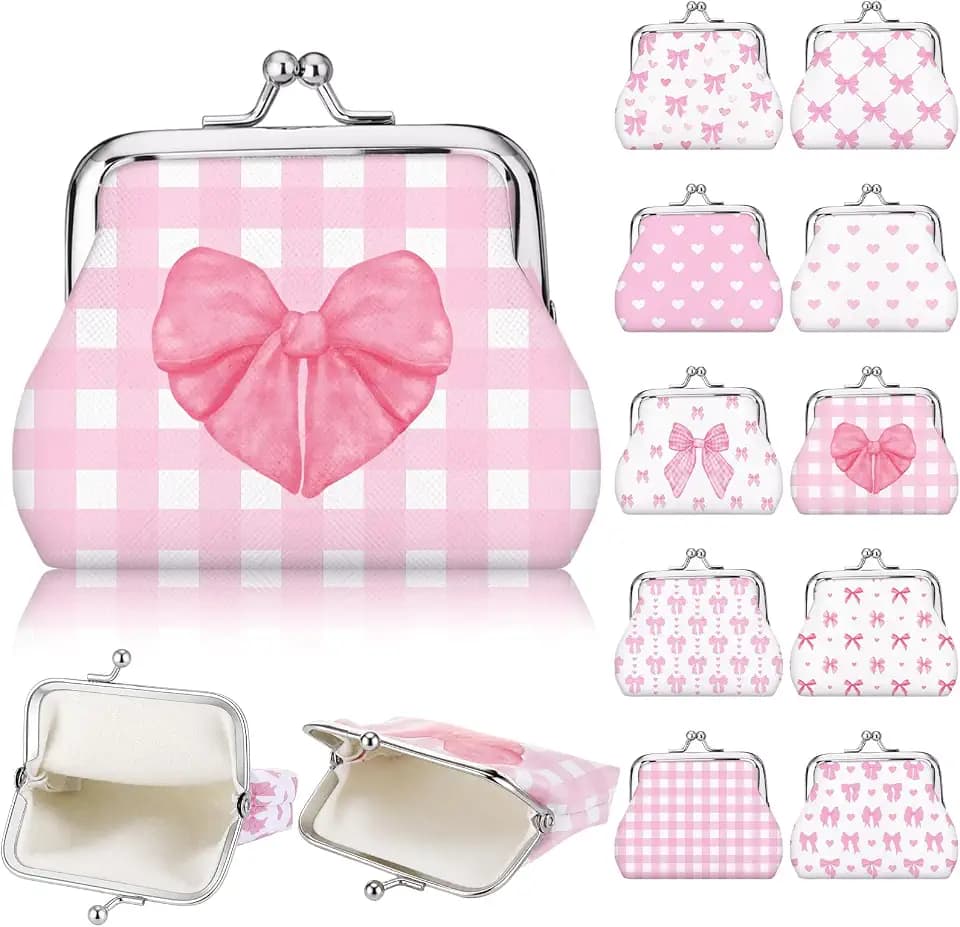 Roowest 20 Pack Pink Bow Coin Purse, Bible Verse Kiss Lock Mini