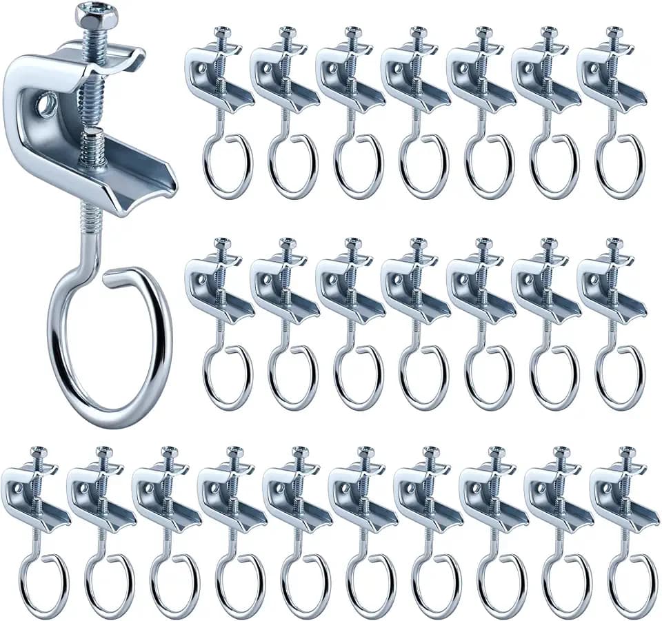 25 Set Beam Clamp 1/4" x 20 Steel Small C Clamps with Machine Threaded Bridle Rings Cable Wire Support Hangers (1-1/4" Bridle Rings)
