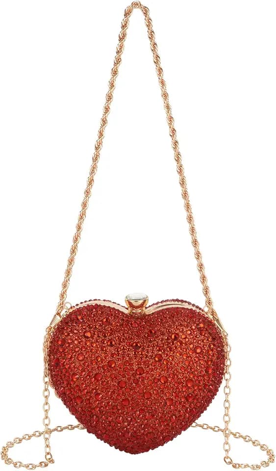 Women Heart Shaped Clutch Handbag Wedding Party Evening Bag Mini Chain Purse Cocktail Prom Tote Shoulder Bag