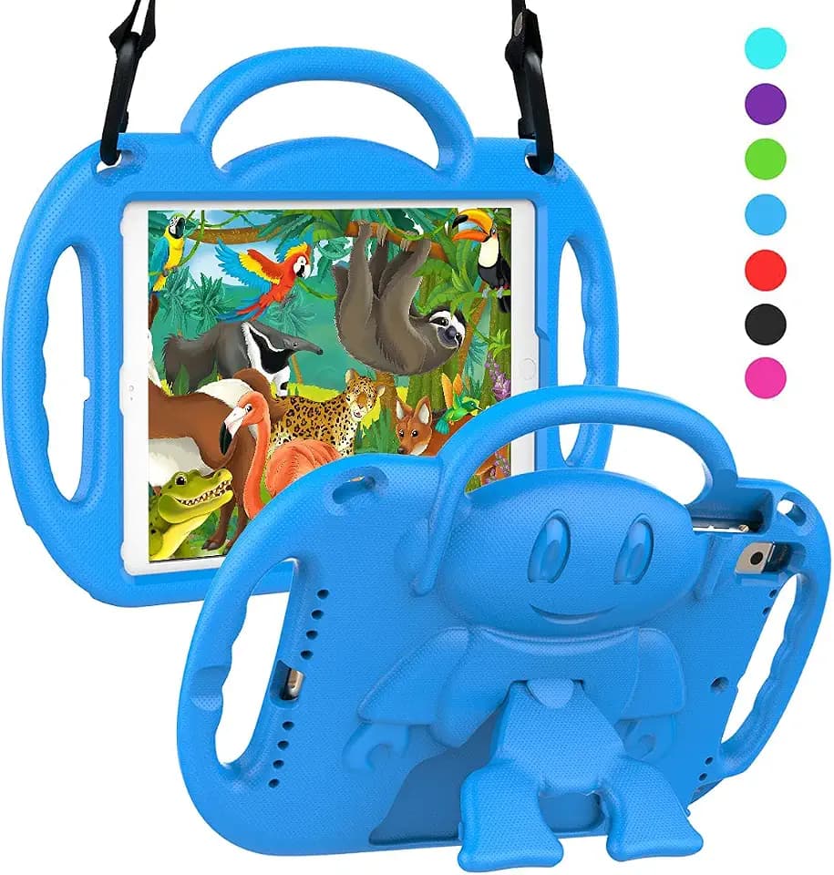 SUPLIK Kids Case for iPad 5th/6th Generation (9.7 inch, 2017/2018), iPad Air 1 & Air 2 & Pro 9.7 Kids Case with Shoulder Strap Handle Stand for iPad 5/6 & iPad Air 1st/2nd Gen, Blue