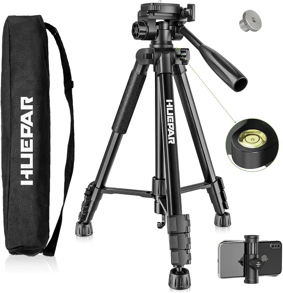 Huepar Professional Laser Level Tripod, 60 Inch Adjustable Laser Level Stand, Suit for Heavy Duty Laser Levels, Point Lasers, Laser Distance Measures; 1/4" & 5/8" Thread Mount, Non-Slip Feet, TPD14B