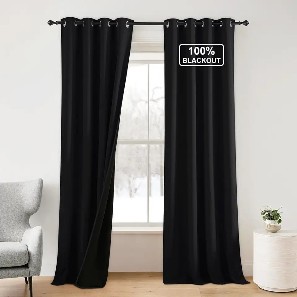 NICETOWN Black 100% Blackout Curtains for Living Room 2 Panels Set