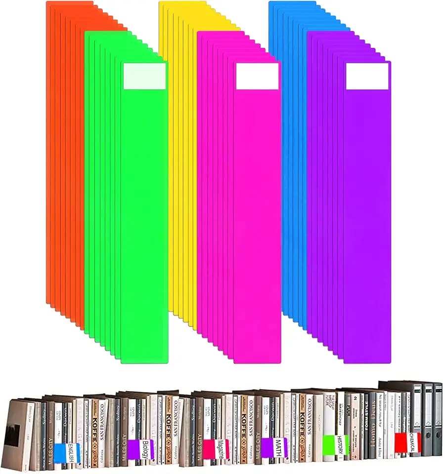 48 Stück Bibliotheksbuch-Trennblätter für Regale mit Aufklebern, 30,5 x 5,1 cm, Kunststoff, Bücherregal-Marker, farbige Comic-Buch-Trennwände