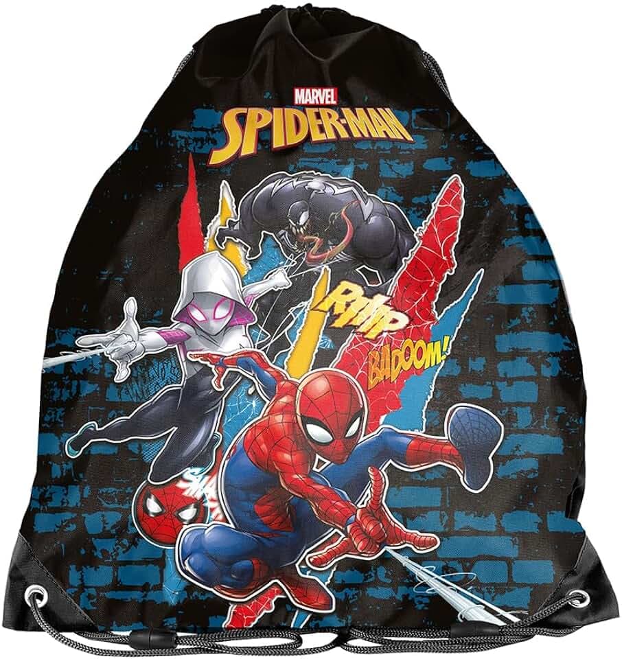 PASO Unisex Kids Spider Man Sporttasche mit Kordelzug, Mehrfarbig