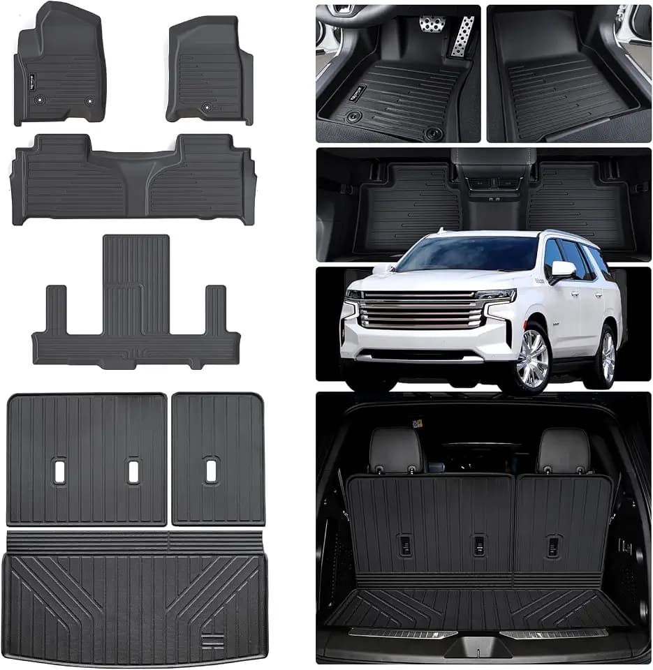 Floor Mats for 2021-2025 2026 Chevrolet Tahoe/GMC Yukon/Cadillac Escalade 7 Seats, 2 Row Bucket Seat TPE All Weather Floor Liners & Trunk Mat & Backrest Mats