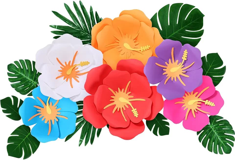 Lincia 40 Pcs Hawaiian Hibiscus Flowers Tropical Party Decor,Rainbow Color