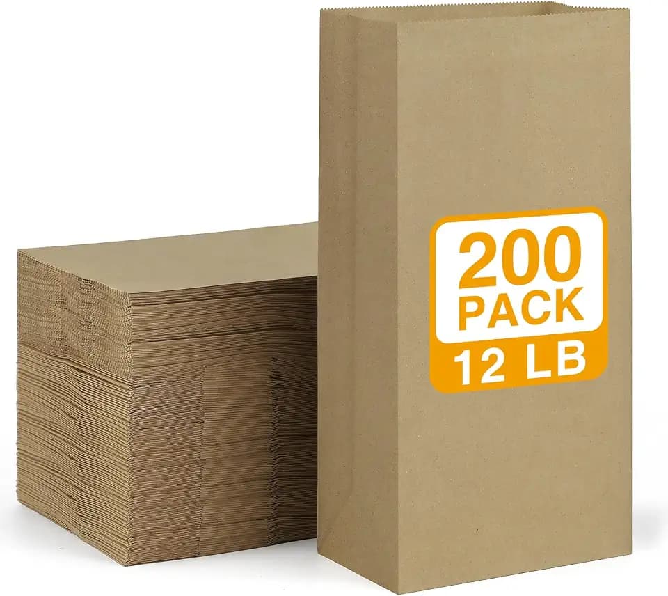 BagDream #12 Brown Paper Lunch Bags 7x4.5x13.75" Kraft Bags 200 Bulk Pack