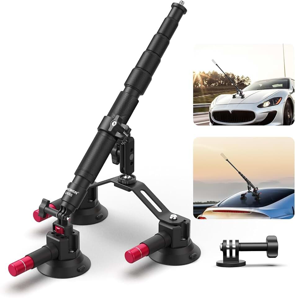 NEEWER Triple Suction Cup Car Mount for Action Cameras, CA065