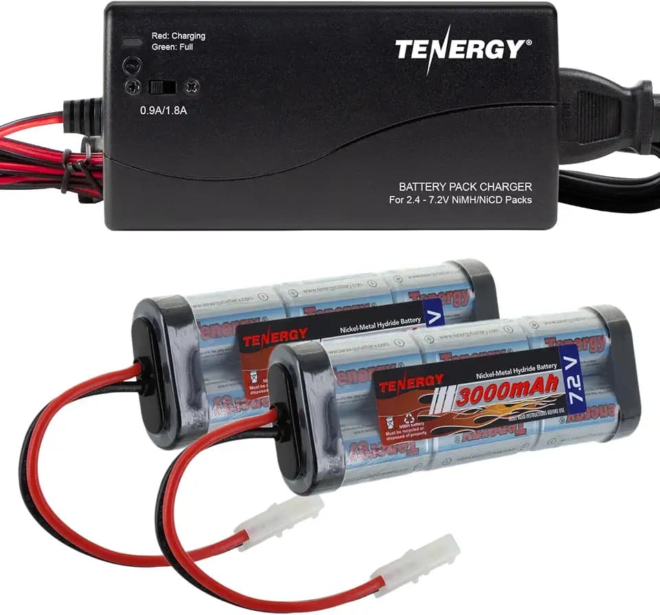 Tenergy 2 Pack 7.2V 3000mAh Flat NiMH Battery Packs with Smart Charger for RC Cars, RC Airplanes