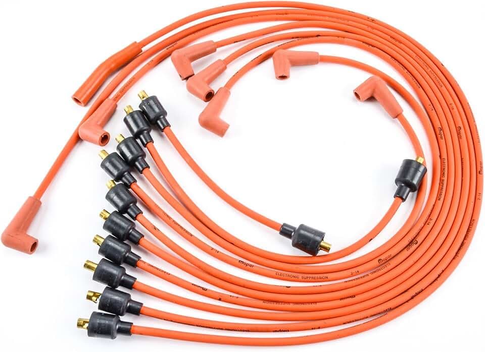 Spark Plug Wire Set, Carbon Suppressed Core, Orange, OEM Boots, Socket Style, Small Block Mopar, Kit