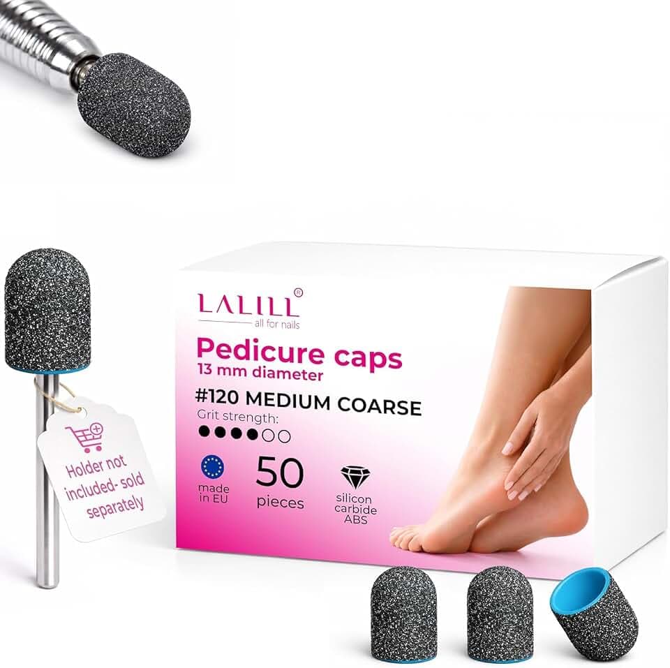 LALILL Schleifkappen LUX 50 Stück – Grafit Fräskappen für Nagelfräser – Maniküre, Pediküre & Podologie – Aufsätze für Fußpflege, Hornhautentfernung, Nagelmodellage, 13mm 120er Körnung