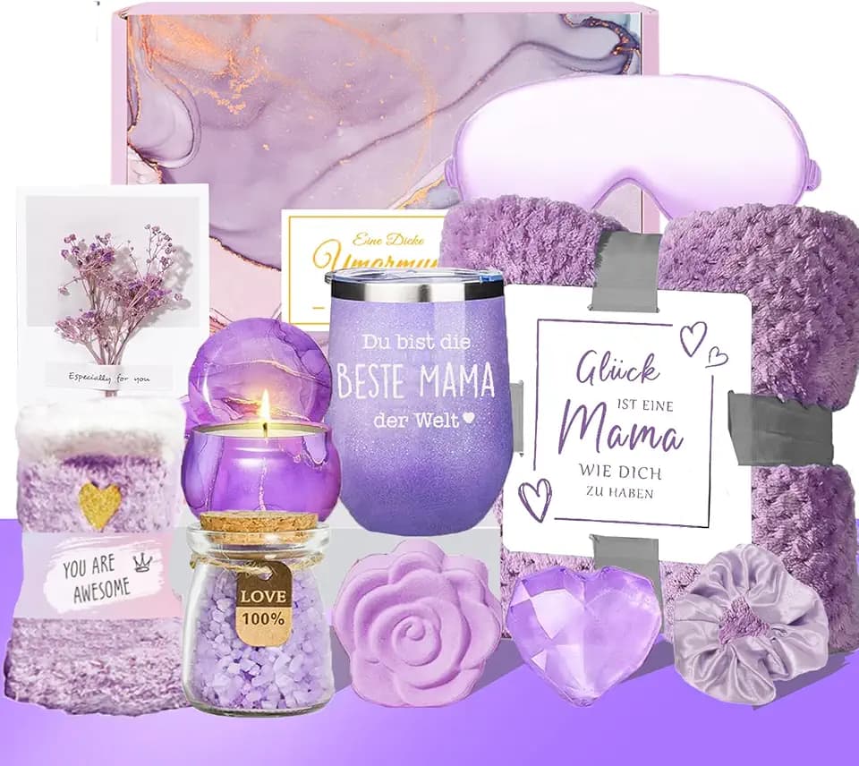 Geschenk für Mama,Weihnachtsgeschenke Geschenkset für Mama mit 12OZ Edelstahl,Geburtstags Muttertags geschenke für Mutter von Tochter Sohn,Geschenk für Mutter Lila
