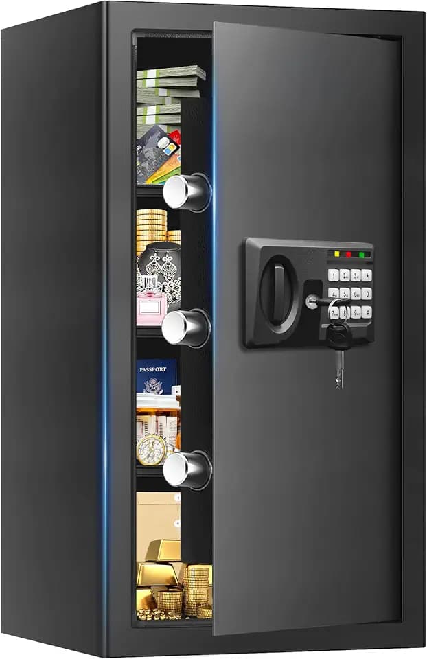 6.1 Cuft Large Fireproof Safe for Documents, Digital Security Personal Safety Box with Programmable Keypad, Spare Keys and Removable Shelf, Anti-Theft Fire Safe Box for Home Money Firearm Medicine