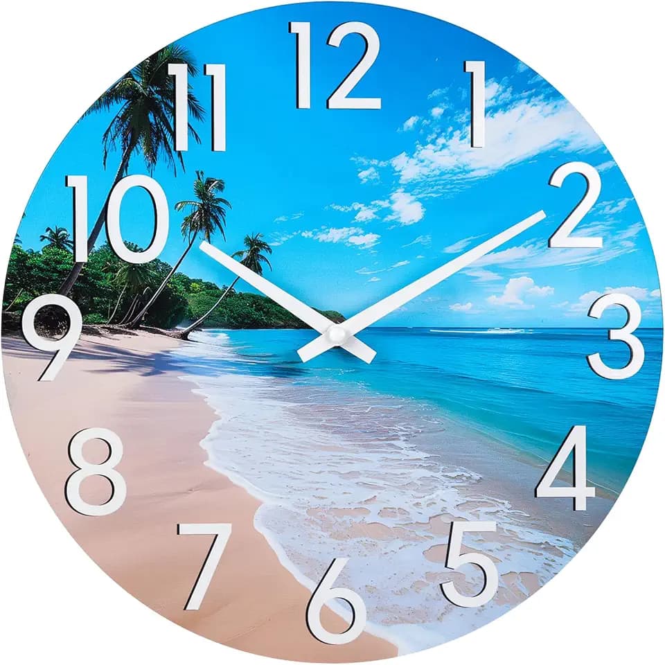 JoFomp Beach Outdoor Clocks for Patio, Large Outdoor Clocks Waterproof 8 Inch with Glass, Outdoor Wall Clocks Battery Operated, Pool Clock Outdoor Weatherproof, Outside Clock for Backyard/Garden