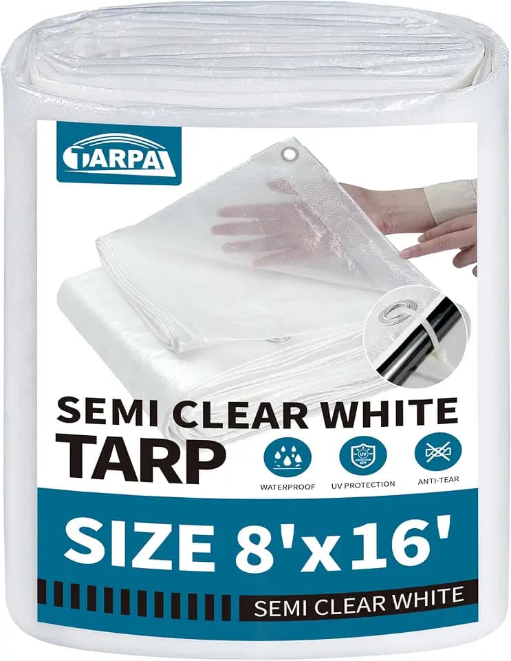 TARPAL 8'x16' Semi Clear Tarp with Grommets Greenhouse Tarp Cover 7.5mil