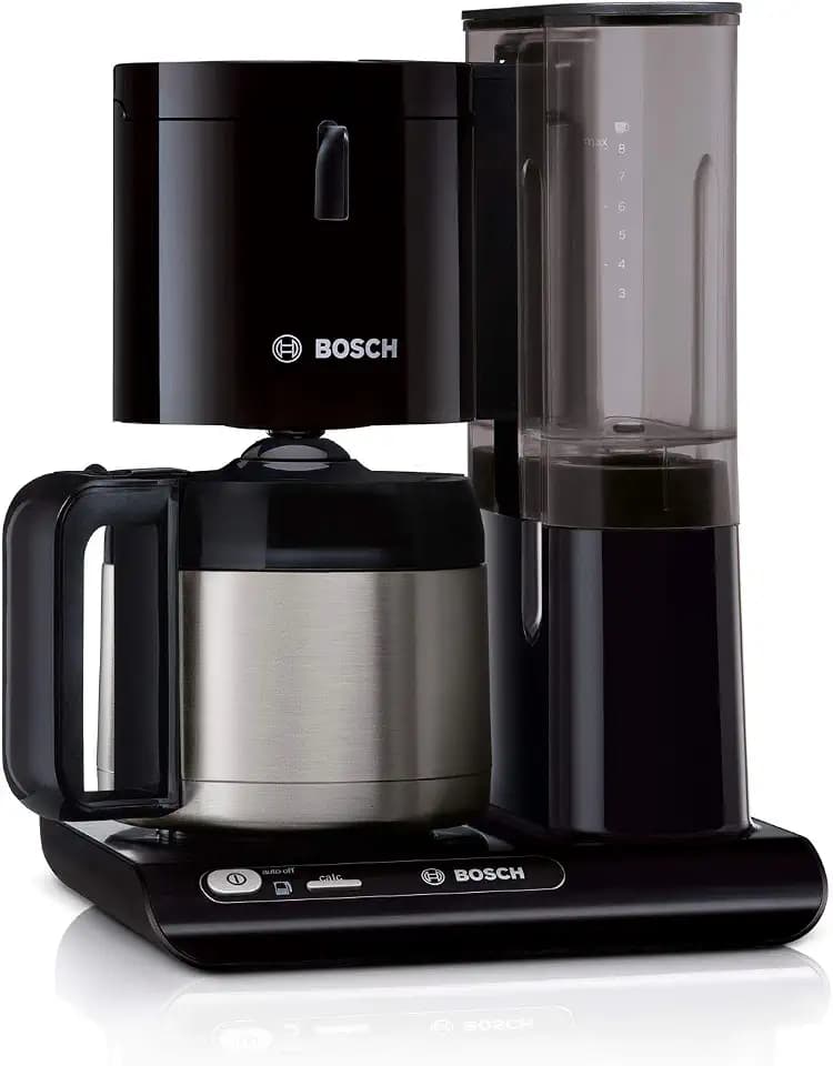 Bosch Filterkaffeemaschine Styline TKA8A053, Aroma Sensor, Edelstahl-Thermokanne 1,1 L, für 8-12 Tassen, Abschaltautomatik, Entkalkungssystem, Tropfstopp, abnehmbarer Wassertank (1 L), 1100 W, schwarz
