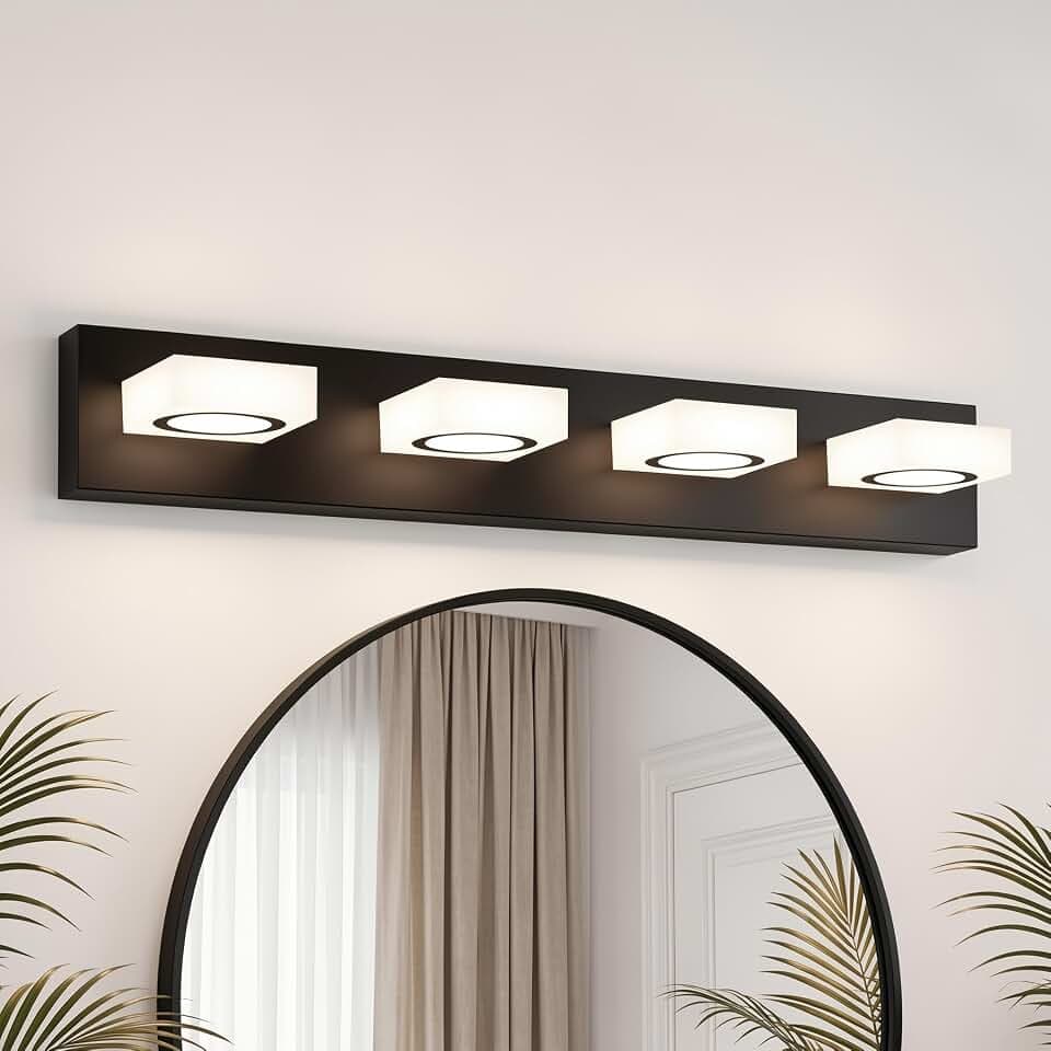 Bathroom Vanity Light, 4-Light 31 Inch Matte Black 5CCT 2700-6500K LED Bathroom Light Fixtures Over Mirror, Vanity Lighting Modern Bath Wall Sconce for Mirror Bedroom Living Room