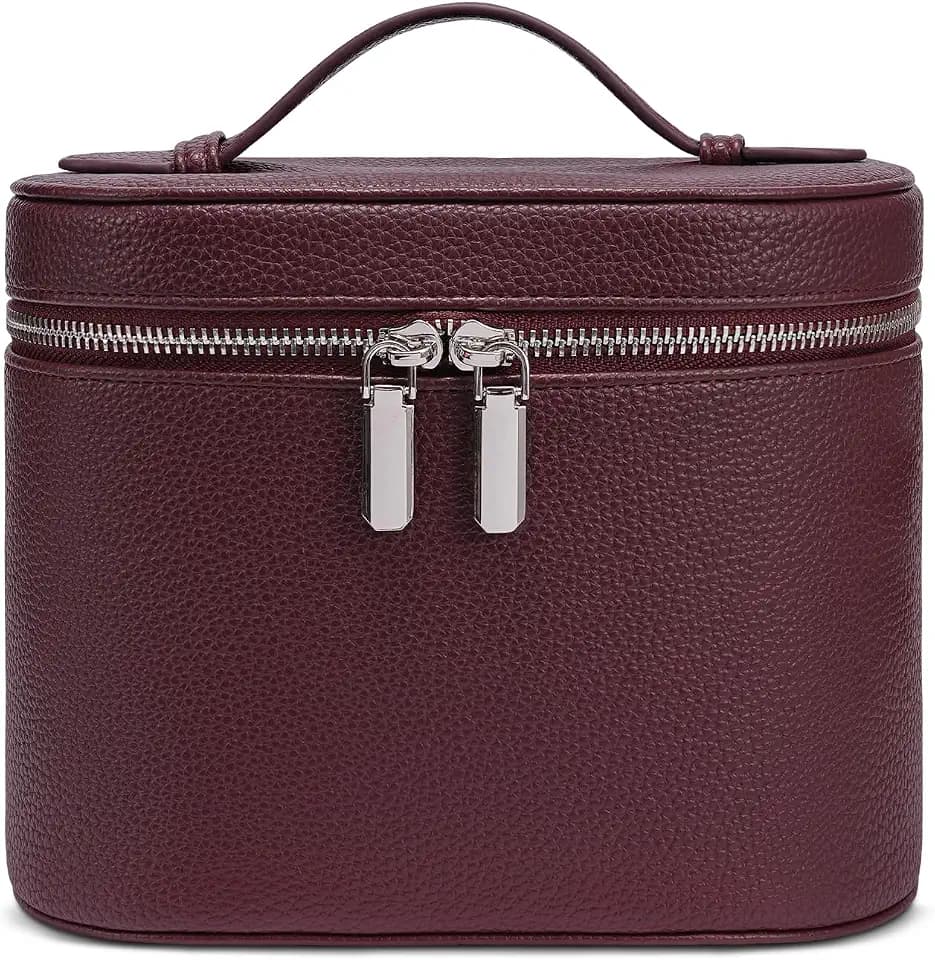 Kosmetiktasche Damen, Make Up Tasche für Frauen, Reise Leder Kosmetikkoffer Schminktasche Hartschale, Travel Makeup Bag Cosmetic Case mit Fächern und Griff
