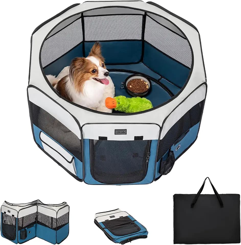 PETSFIT Portable Dog Playpen 29", Removable Waterproof Mat, Zippered Roof
