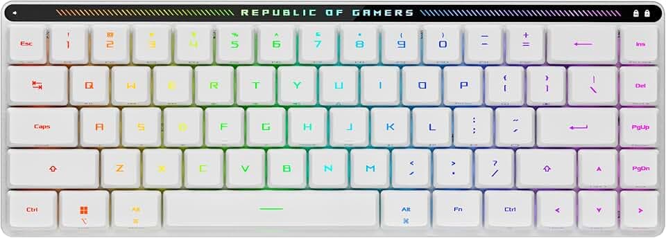 ASUS ROG Falchion RX Low Profile Wireless Gaming Keyboard – 65% Compact TKL, Tri-Mode Connectivity, ROG RX Red Optical Switches, RGB, Touch Panel, Keyboard Cover, PC/Mac Support - White