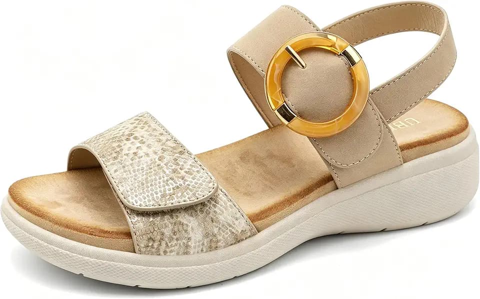 UBFEN Womens Outdoor Walking Sandals Comfort Stable Low Wedge Platform