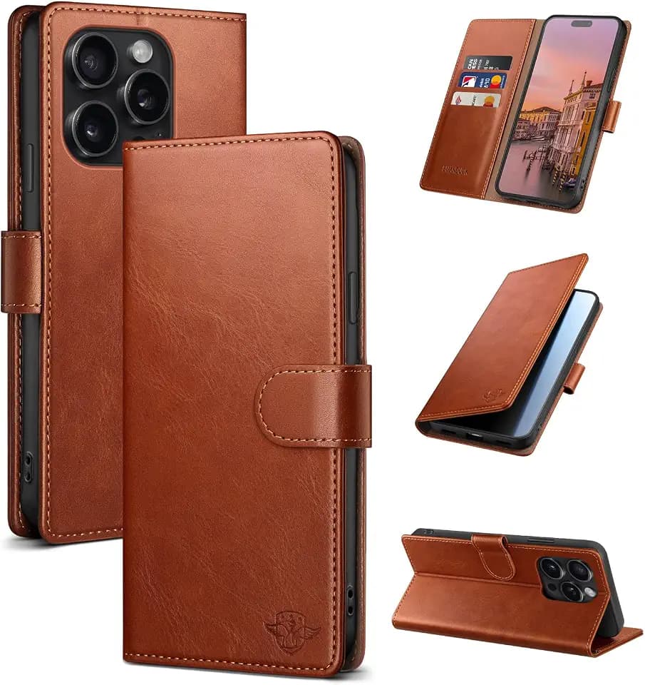 Wallet Case for iPhone 15 Pro 6.1", Light Brown