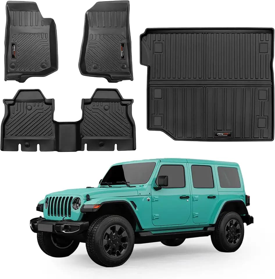 Custom Fit Floor Mats & Cargo Liner Compatible for 2018-2025 2026 Jeep Wrangler JL 4 Door Accessories All Weather TPE Rubber Black (Not Fit JK or 4XE)