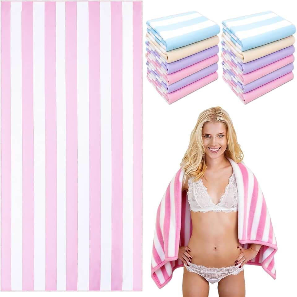 Peryiter 4 Pcs Colorful Pastel Beach Towel Cabana Stripe 60x30 Inch