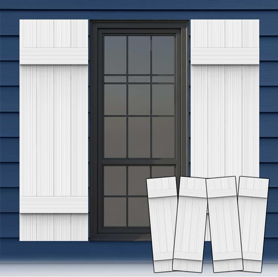 【4 pcs】 Thickened Wall Vinyl Shutters, 14 1/2" x 55", White Exterior Window Shutters, 5-Minute Installation, 10+ Years Lifespan, Vertical Embossed Lines