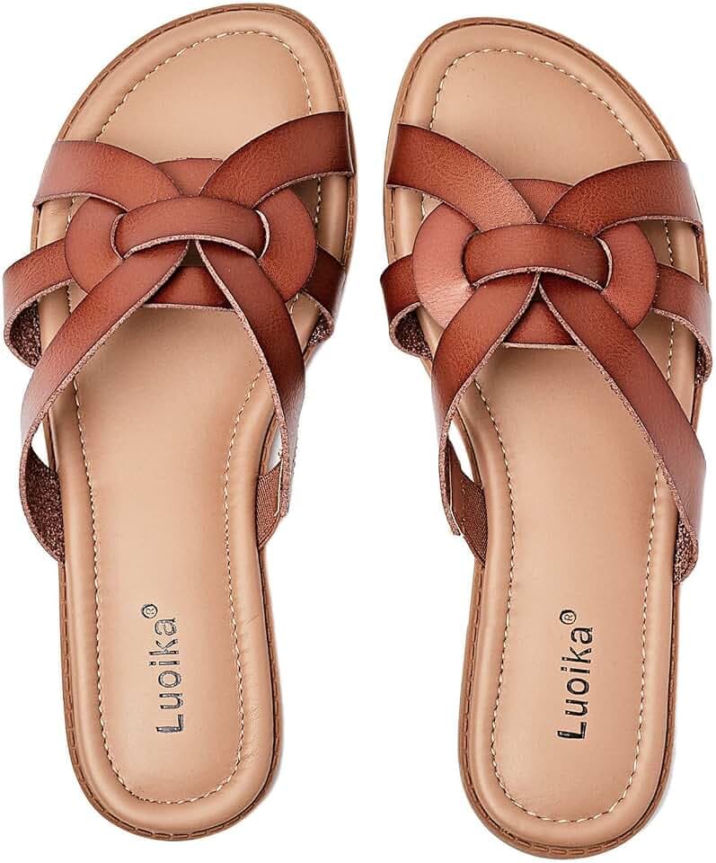 Luoika Women's Wide Width Flat Slides Sandals.