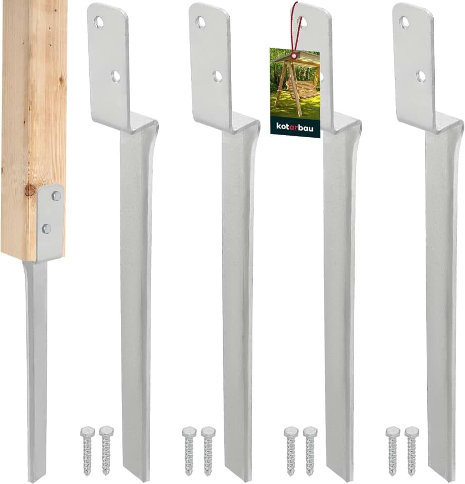 KOTARBAU® 4er Set Erdanker - Pfostenträger - 50 cm - Bodenanker - L-Form - Einschlaghülse - für Schaukelgestell – Pfostenfuß – aus verzinkter Stahl - Schaukelbefestigung