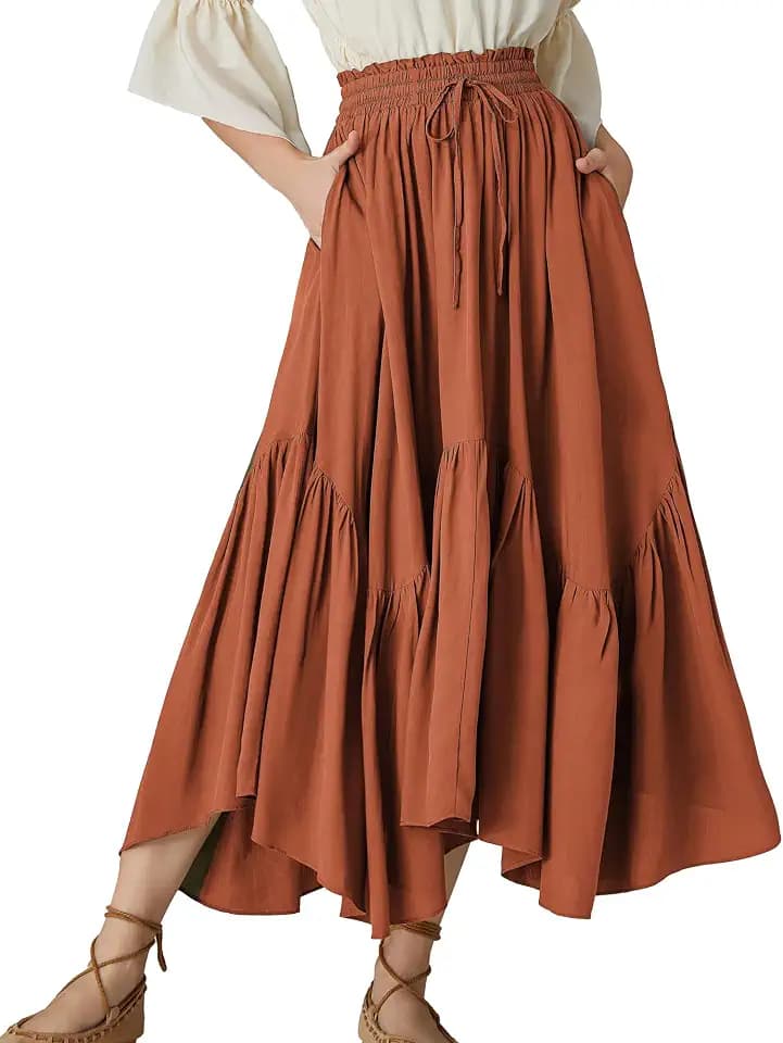 SCARLET DARKNESS Damen Mittelalter Maxirock Lang Boho Rock mit Taschen